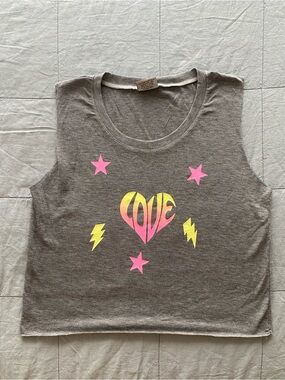 Dennys Kids Firehouse Grey Sleeveless Crop Top with Neon LOVE Heart